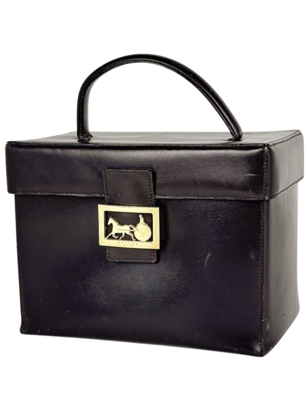 Celine Makeup Pouch Carriage Handbag Leather Brown